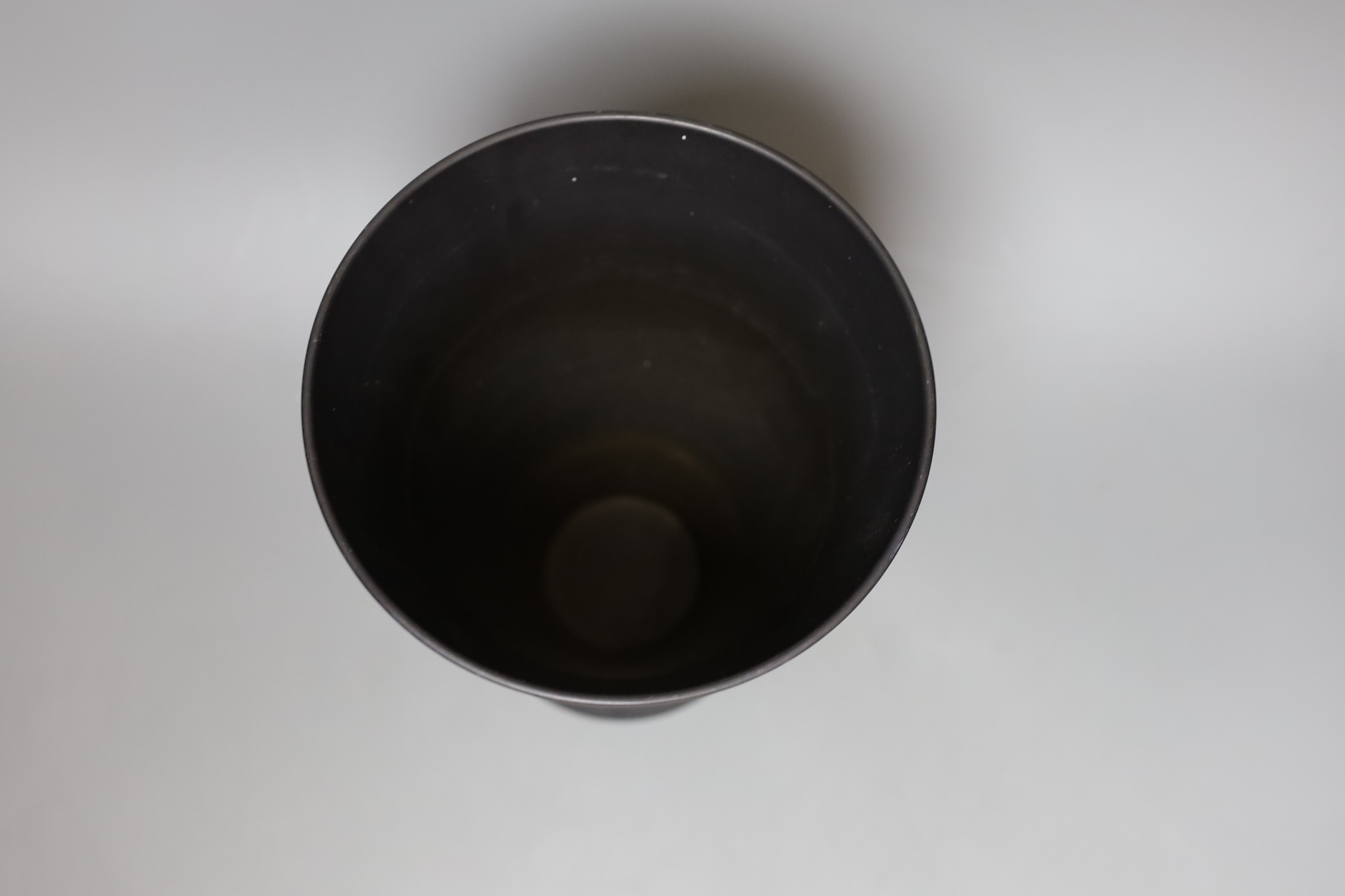 An unusual Keith Murray for Wedgwood vase - flared and ribbed black basalt, 20cm high